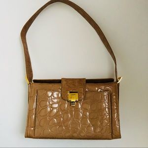 Francesco Biasia Light Brown Croc Embossed Leather Shoulder Bag